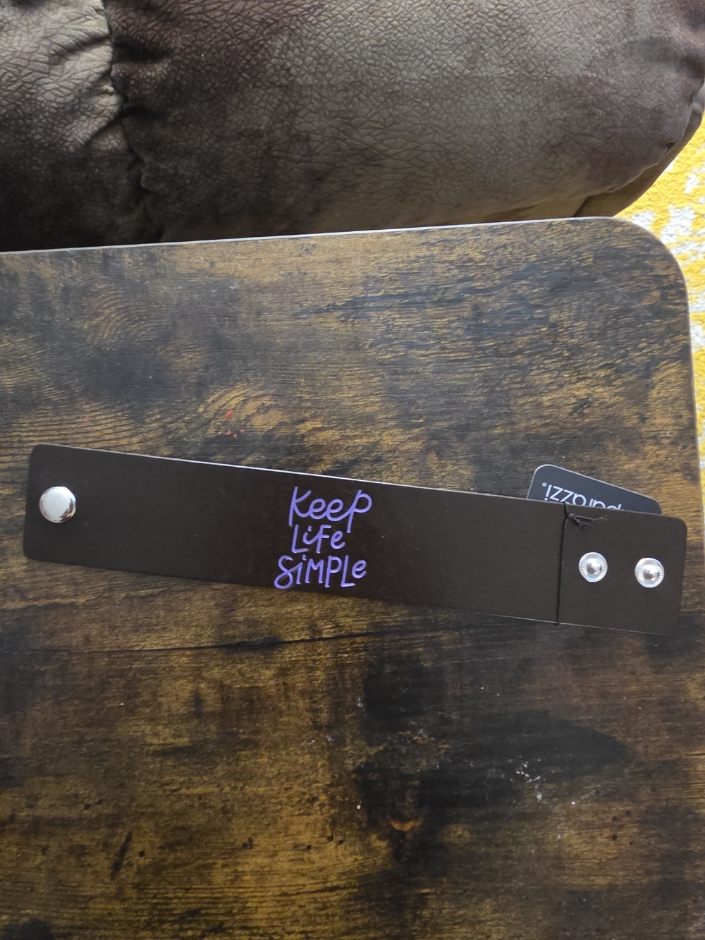paparazzi Black Leather Snap Bracelet with Purple "Keep Life Simple" Script